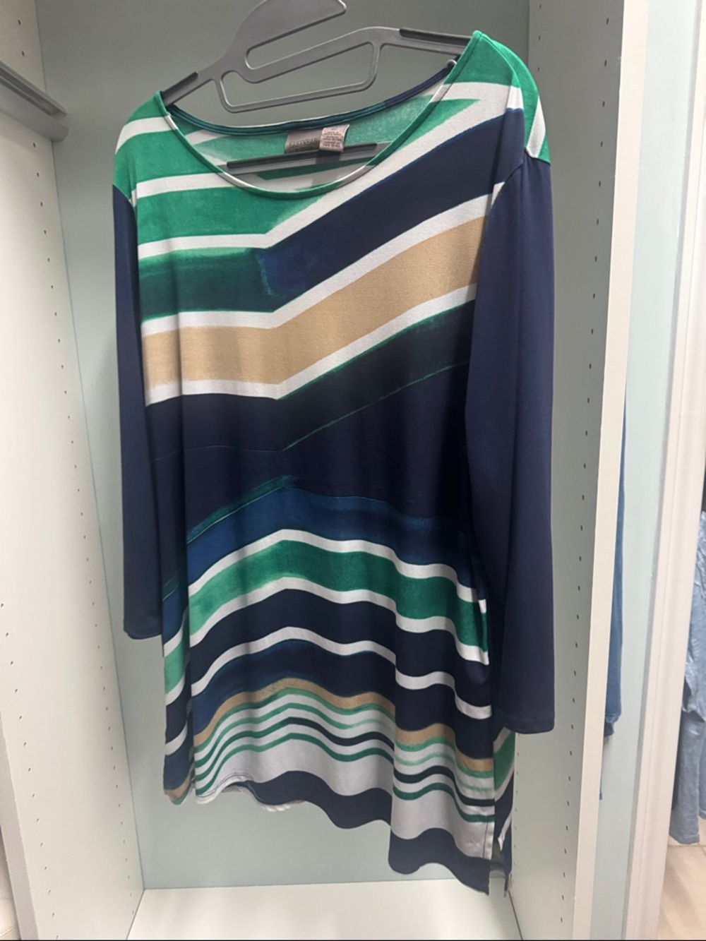 Chico's Chevron Stripe Scoop Neck Tunic - Navy, Green & Gold